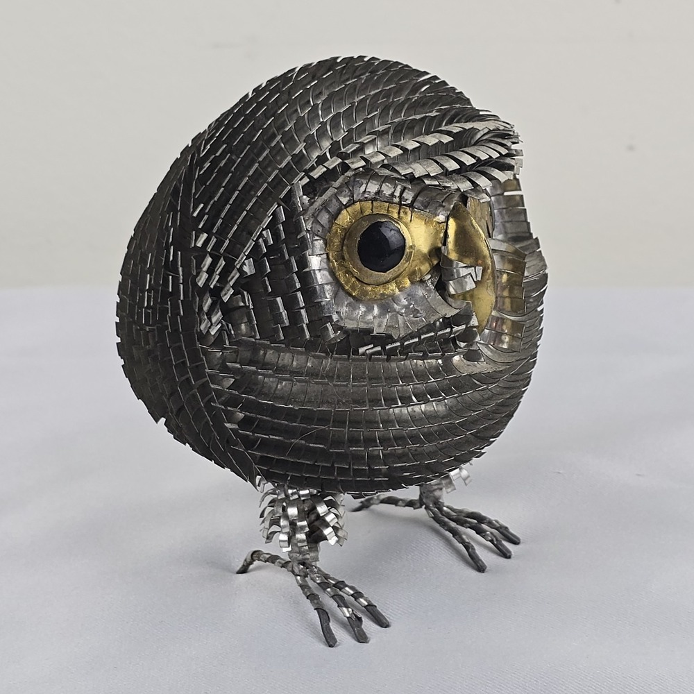 Vintage Brutalist Metal Owl Sculpture Bustamante Style Mexican Folk Art 5" - Picture 2 of 9